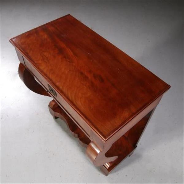 Grote foto antieke wandtafel trumeau ca. 1830 in mahonie met lade op gebogen voorpoten no.780153 antiek en kunst stoelen en banken