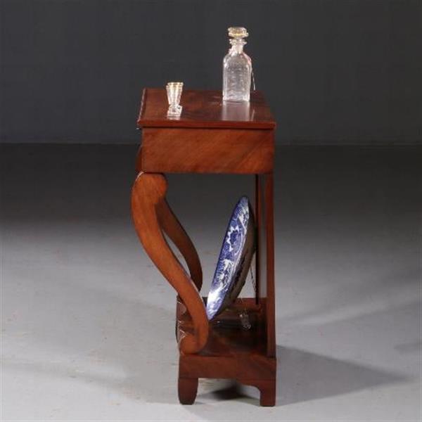 Grote foto antieke wandtafel trumeau ca. 1830 in mahonie met lade op gebogen voorpoten no.780153 antiek en kunst stoelen en banken