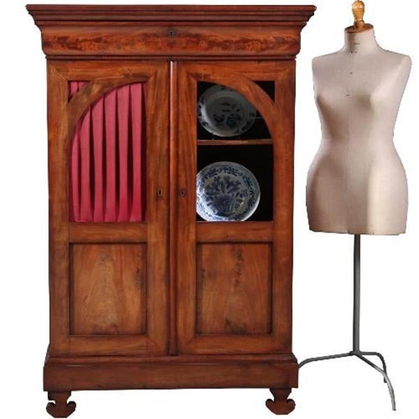 Grote foto antieke kasten kleine vroeg biedermeier tweedeurs boekenkast met uitneembare bespanning ca. 1825 antiek en kunst stoelen en banken