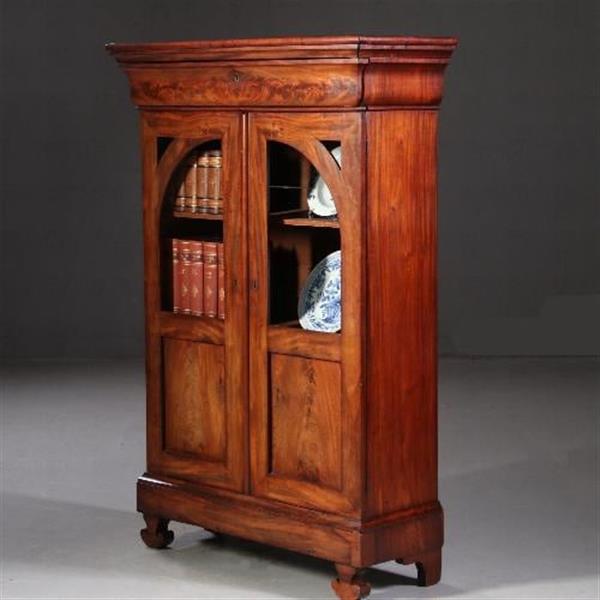 Grote foto antieke kasten kleine vroeg biedermeier tweedeurs boekenkast met uitneembare bespanning ca. 1825 antiek en kunst stoelen en banken