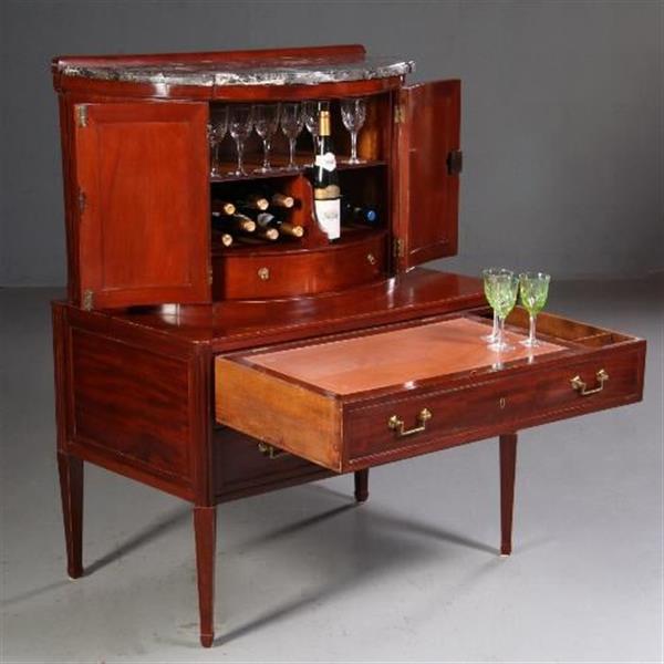Grote foto antieke kast schrijfkabinet of drankenkastje in deels half rond in strak mahonie met marmer ca. 18 antiek en kunst overige in antiek gebruiksvoorwerpen