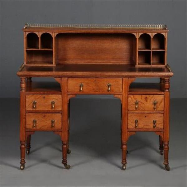 Grote foto antieke bureaus art crafts bureau ca. 1890 met opzet deel en open vakken no.782770 antiek en kunst overige in antiek gebruiksvoorwerpen