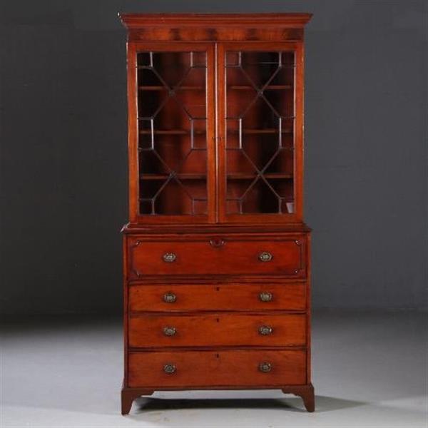Grote foto antieke kasten buro bookcase schrijfklep met groen leer ingelegd mahonie ca. 1820 no.820311 antiek en kunst stoelen en banken