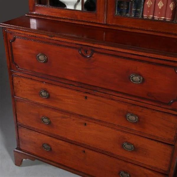 Grote foto antieke kasten buro bookcase schrijfklep met groen leer ingelegd mahonie ca. 1820 no.820311 antiek en kunst stoelen en banken
