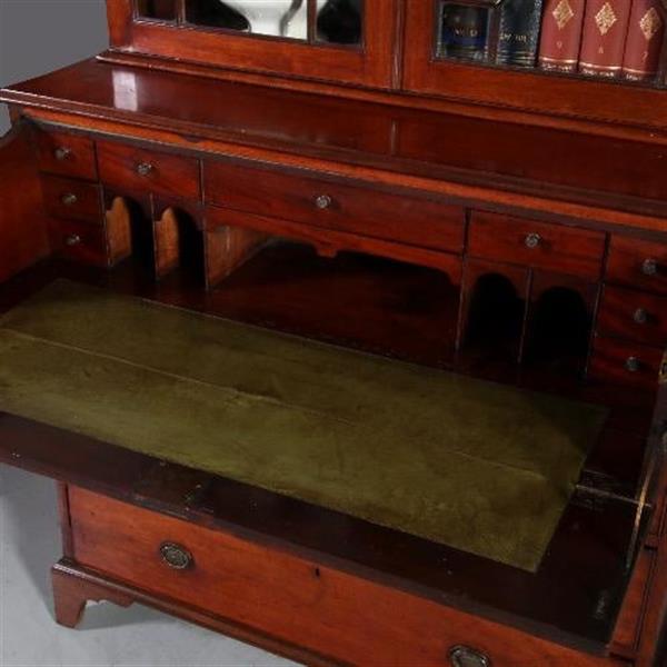 Grote foto antieke kasten buro bookcase schrijfklep met groen leer ingelegd mahonie ca. 1820 no.820311 antiek en kunst stoelen en banken