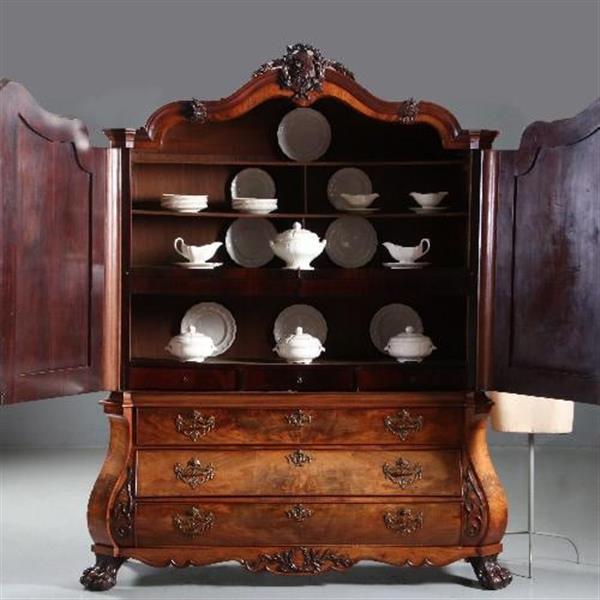 Grote foto antieke kast hollands bloemmahonie gebogen transition kabinet 1790 no.841215 antiek en kunst stoelen en banken