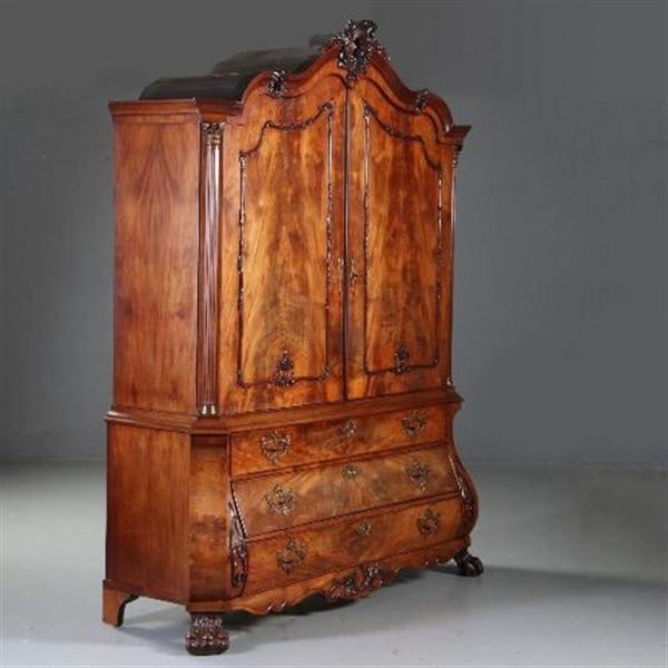 Grote foto antieke kast hollands bloemmahonie gebogen transition kabinet 1790 no.841215 antiek en kunst stoelen en banken