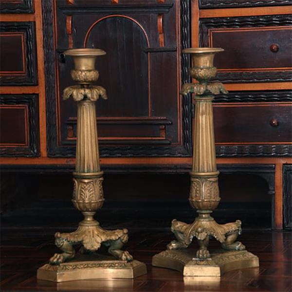 Grote foto antieke kandelaren stel van 2 bronze franse kandelaren charles dix op klauwpoten ca 1810 no.9008 antiek en kunst overige in antiek gebruiksvoorwerpen