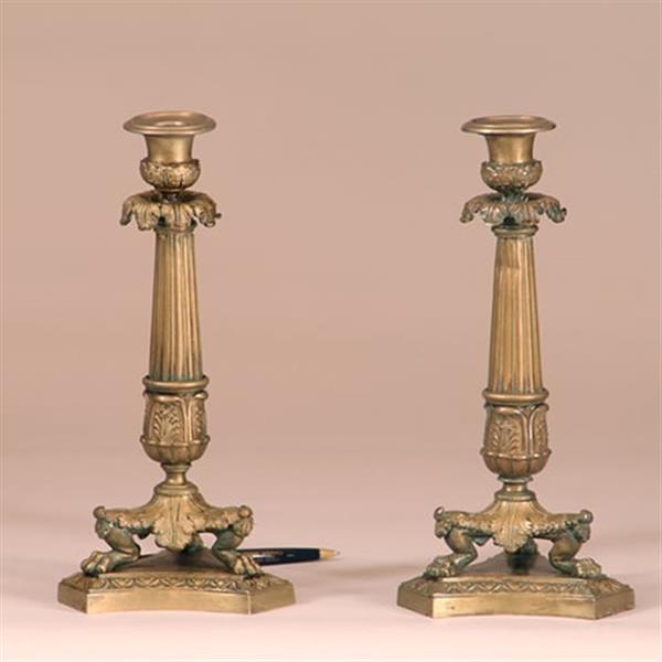 Grote foto antieke kandelaren stel van 2 bronze franse kandelaren charles dix op klauwpoten ca 1810 no.9008 antiek en kunst overige in antiek gebruiksvoorwerpen