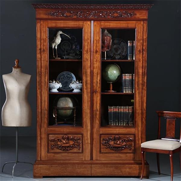 Grote foto antieke kasten hollandse mahonie bibliotheekkast ca 1855 met gestoken ganzeveer en inktpot no.8 antiek en kunst stoelen en banken