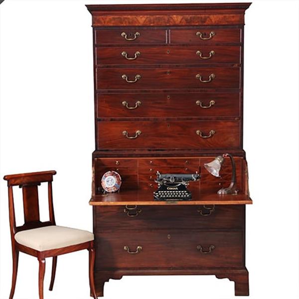Grote foto antieke ladenkasten chest on chest tallboy ca. 1790 in mahonie met bureau no.910661 antiek en kunst overige in antiek gebruiksvoorwerpen