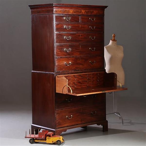 Grote foto antieke ladenkasten chest on chest tallboy ca. 1790 in mahonie met bureau no.910661 antiek en kunst overige in antiek gebruiksvoorwerpen