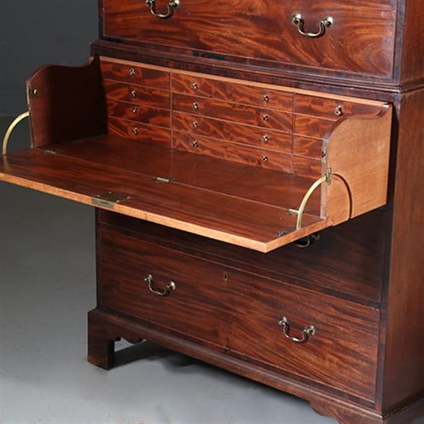 Grote foto antieke ladenkasten chest on chest tallboy ca. 1790 in mahonie met bureau no.910661 antiek en kunst overige in antiek gebruiksvoorwerpen