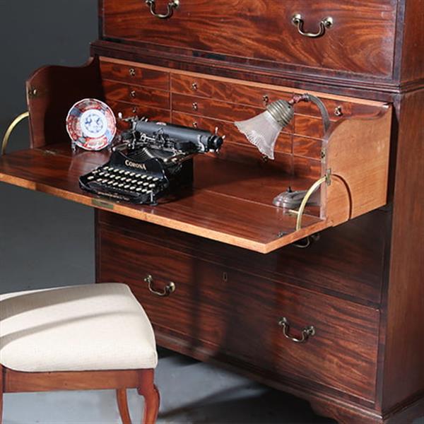 Grote foto antieke ladenkasten chest on chest tallboy ca. 1790 in mahonie met bureau no.910661 antiek en kunst overige in antiek gebruiksvoorwerpen