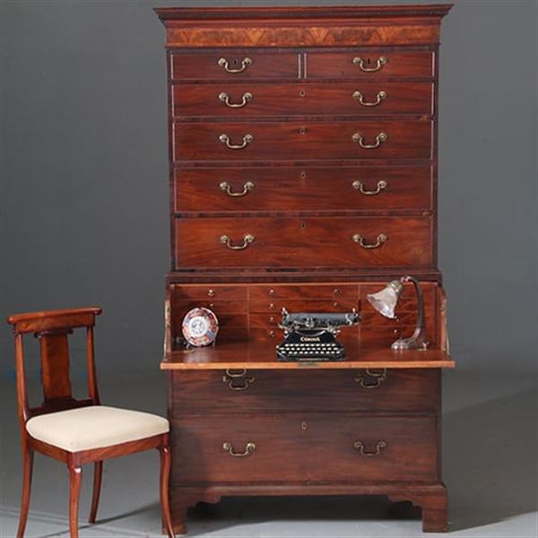Grote foto antieke ladenkasten chest on chest tallboy ca. 1790 in mahonie met bureau no.910661 antiek en kunst overige in antiek gebruiksvoorwerpen