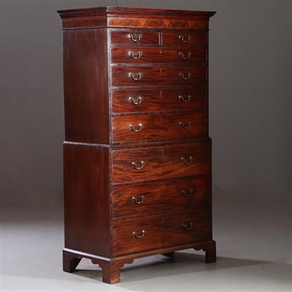 Grote foto antieke ladenkasten chest on chest tallboy ca. 1790 in mahonie met bureau no.910661 antiek en kunst overige in antiek gebruiksvoorwerpen
