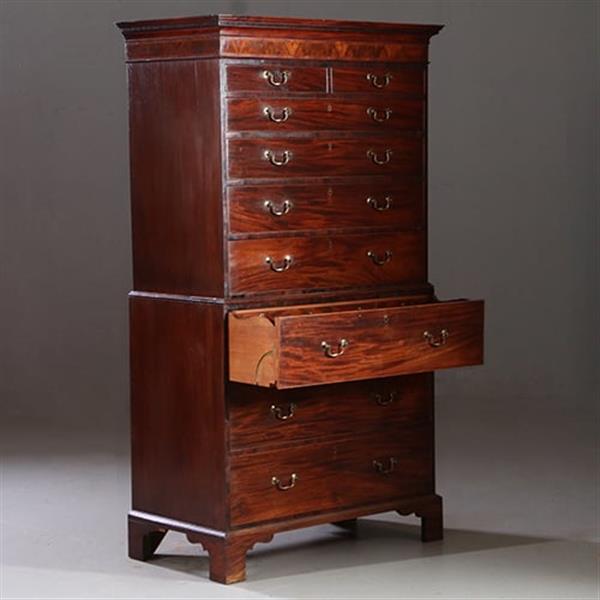Grote foto antieke ladenkasten chest on chest tallboy ca. 1790 in mahonie met bureau no.910661 antiek en kunst overige in antiek gebruiksvoorwerpen