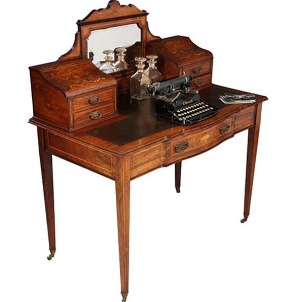 Grote foto antieke bureau zeer elegant palissander damesbureau rijk ingelegd ca. 1860 met leer en brons no.911 antiek en kunst overige in antiek gebruiksvoorwerpen