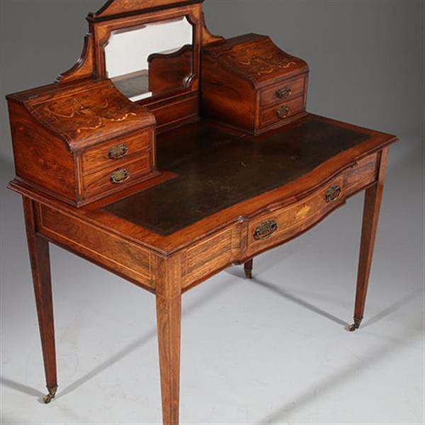 Grote foto antieke bureau zeer elegant palissander damesbureau rijk ingelegd ca. 1860 met leer en brons no.911 antiek en kunst overige in antiek gebruiksvoorwerpen