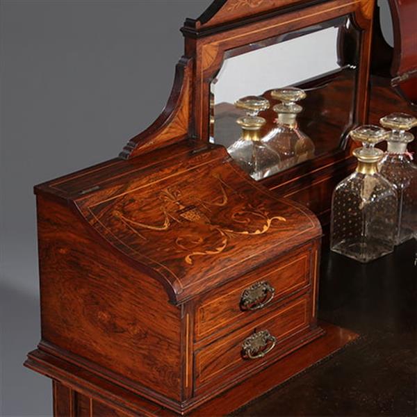 Grote foto antieke bureau zeer elegant palissander damesbureau rijk ingelegd ca. 1860 met leer en brons no.911 antiek en kunst overige in antiek gebruiksvoorwerpen