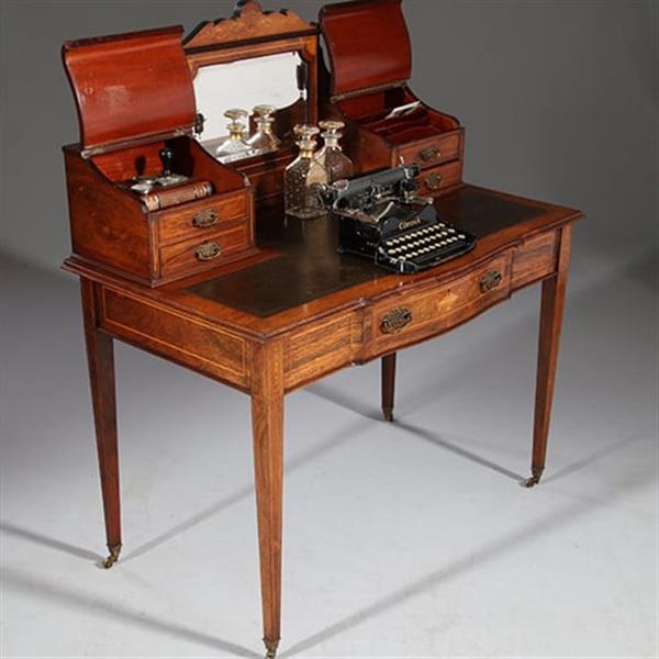 Grote foto antieke bureau zeer elegant palissander damesbureau rijk ingelegd ca. 1860 met leer en brons no.911 antiek en kunst overige in antiek gebruiksvoorwerpen