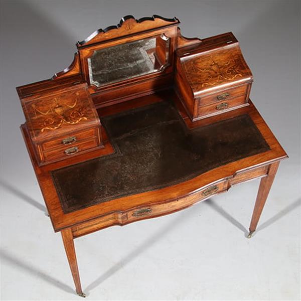 Grote foto antieke bureau zeer elegant palissander damesbureau rijk ingelegd ca. 1860 met leer en brons no.911 antiek en kunst overige in antiek gebruiksvoorwerpen