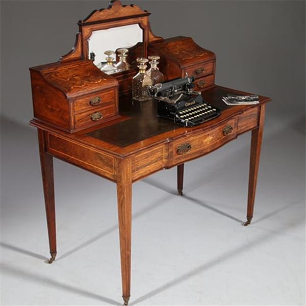 Grote foto antieke bureau zeer elegant palissander damesbureau rijk ingelegd ca. 1860 met leer en brons no.911 antiek en kunst overige in antiek gebruiksvoorwerpen