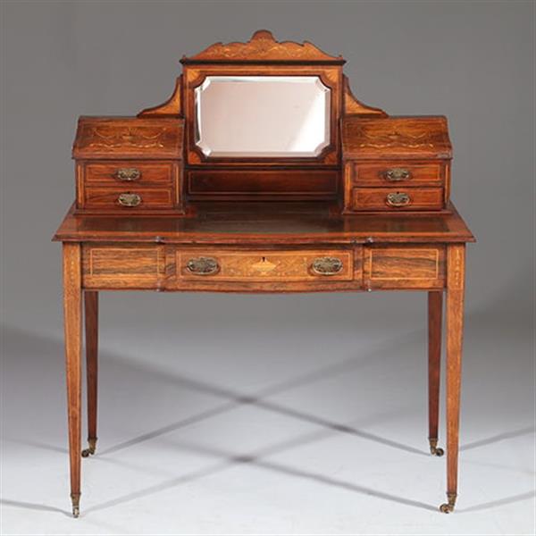Grote foto antieke bureau zeer elegant palissander damesbureau rijk ingelegd ca. 1860 met leer en brons no.911 antiek en kunst overige in antiek gebruiksvoorwerpen