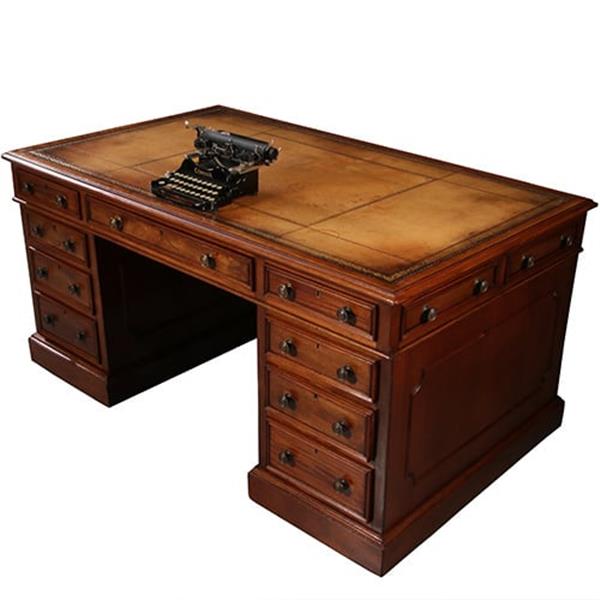 Grote foto mahonie bureau goud gestempeld doorleefd leer ca 1870 no.913145 antiek en kunst overige in antiek gebruiksvoorwerpen