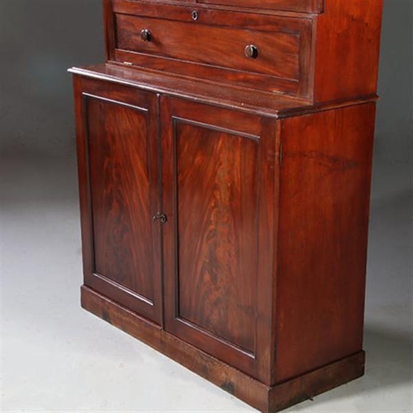 Grote foto hoge boekenkast mahonie met archiefklep en prachtig oud glas ca. 1830 no.920305 antiek en kunst stoelen en banken