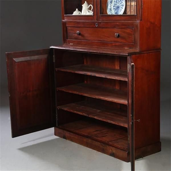 Grote foto hoge boekenkast mahonie met archiefklep en prachtig oud glas ca. 1830 no.920305 antiek en kunst stoelen en banken