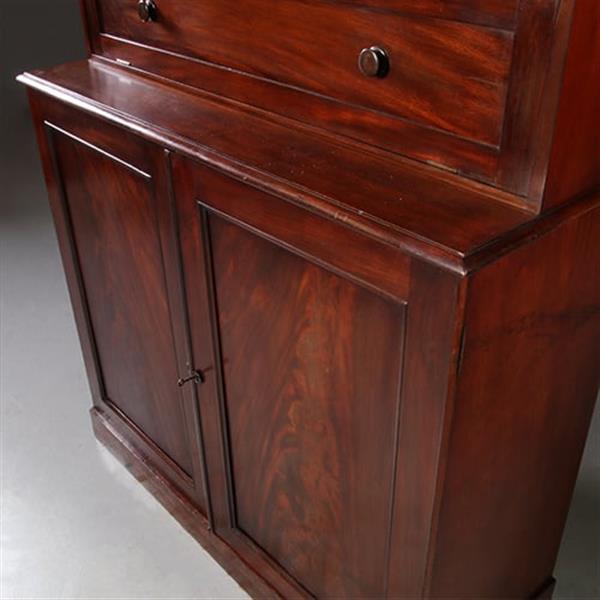 Grote foto hoge boekenkast mahonie met archiefklep en prachtig oud glas ca. 1830 no.920305 antiek en kunst stoelen en banken