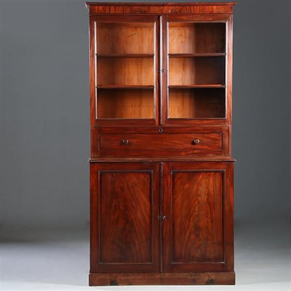 Grote foto hoge boekenkast mahonie met archiefklep en prachtig oud glas ca. 1830 no.920305 antiek en kunst stoelen en banken