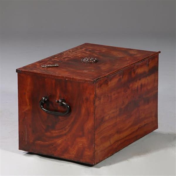 Grote foto geldkist of strongbox engeland ca 1875 ijzer gehout in bloemmahonie met sleutel no.921335 antiek en kunst stoelen en banken