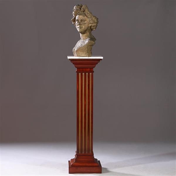 Grote foto zeer hoge pedestal of zuil in mahonie met wit warmer goudkleurige cannelures no.922865 antiek en kunst stoelen en banken