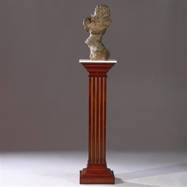 Grote foto zeer hoge pedestal of zuil in mahonie met wit warmer goudkleurige cannelures no.922865 antiek en kunst stoelen en banken