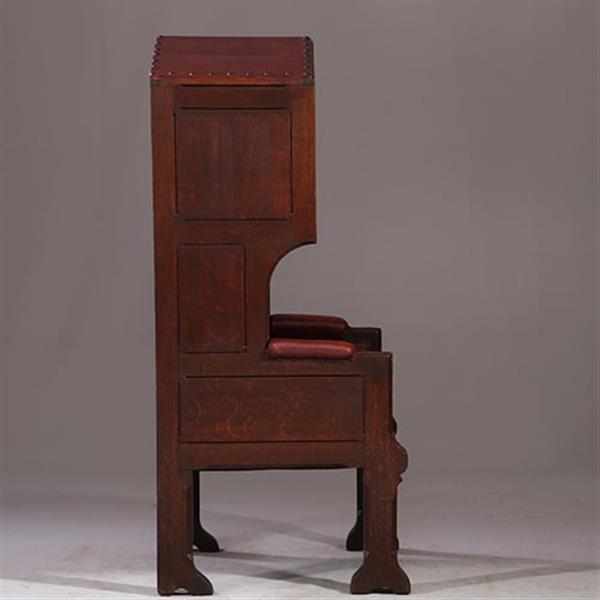 Grote foto porters chair huifzetel 18e eeuws rood bekleed deels gecapitonneerd no.922840 antiek en kunst stoelen en banken