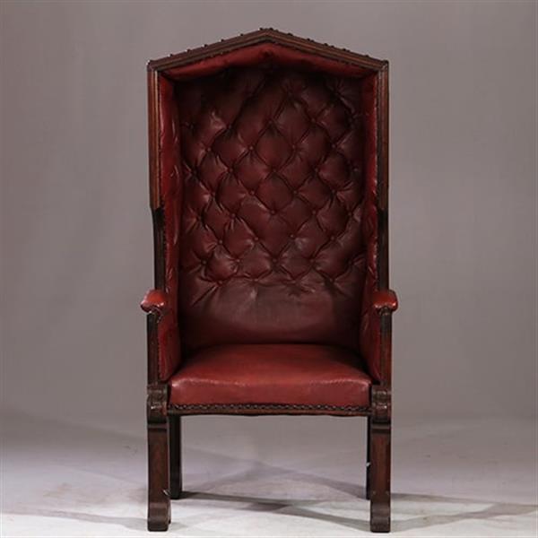 Grote foto porters chair huifzetel 18e eeuws rood bekleed deels gecapitonneerd no.922840 antiek en kunst stoelen en banken