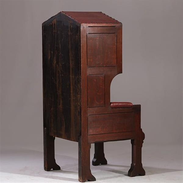 Grote foto porters chair huifzetel 18e eeuws rood bekleed deels gecapitonneerd no.922840 antiek en kunst stoelen en banken