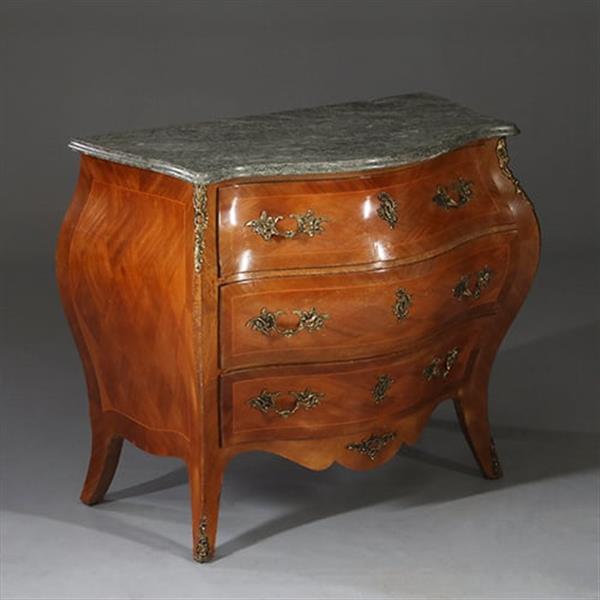 Grote foto zeer fraai gebombeerde commode met rijk inlegwerk ca 1920 rococo stijl no.941815 antiek en kunst stoelen en banken