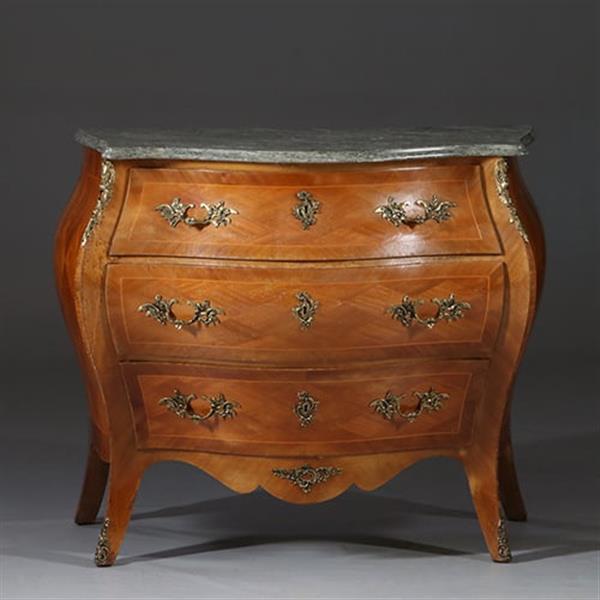 Grote foto zeer fraai gebombeerde commode met rijk inlegwerk ca 1920 rococo stijl no.941815 antiek en kunst stoelen en banken