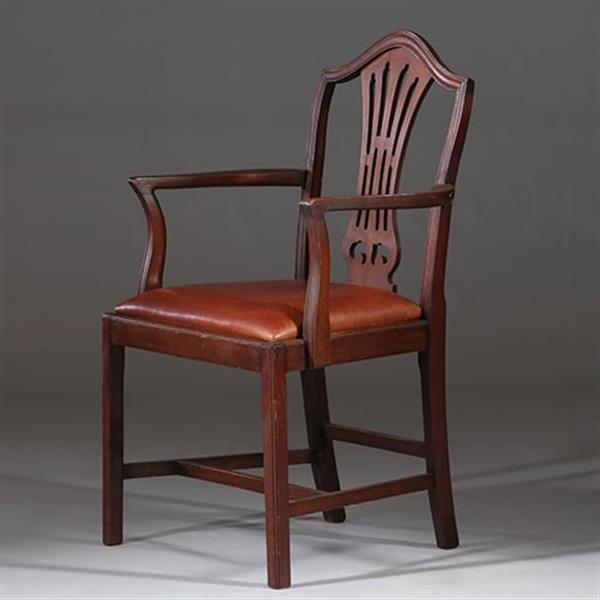 Grote foto stel van 2 armstoelen bureaustoelen met bruin leer ca 1900 georgianstijl no.941835 antiek en kunst stoelen en banken