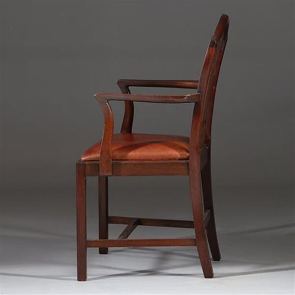 Grote foto stel van 2 armstoelen bureaustoelen met bruin leer ca 1900 georgianstijl no.941835 antiek en kunst stoelen en banken