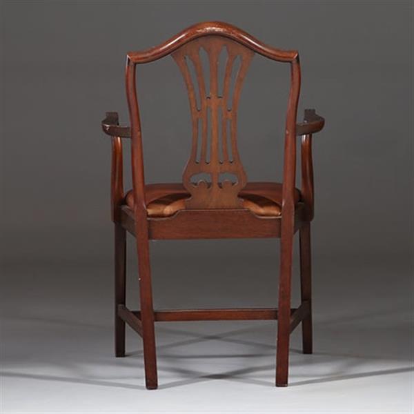 Grote foto stel van 2 armstoelen bureaustoelen met bruin leer ca 1900 georgianstijl no.941835 antiek en kunst stoelen en banken