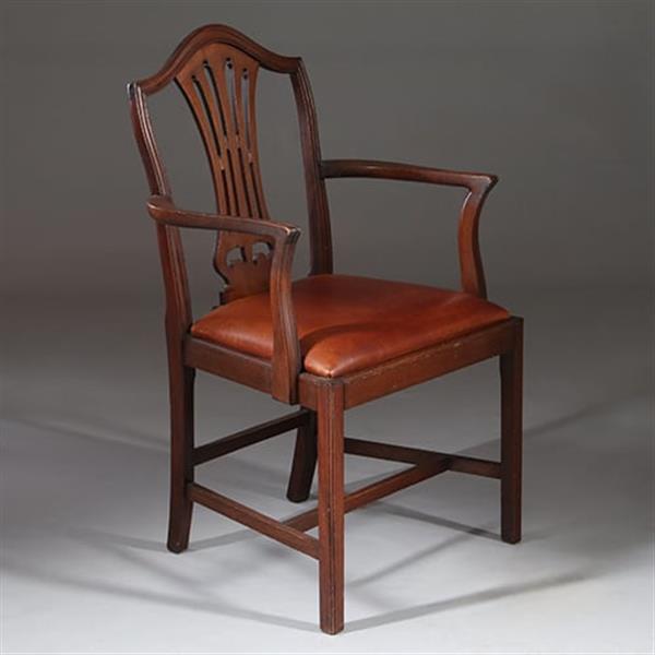 Grote foto stel van 2 armstoelen bureaustoelen met bruin leer ca 1900 georgianstijl no.941835 antiek en kunst stoelen en banken