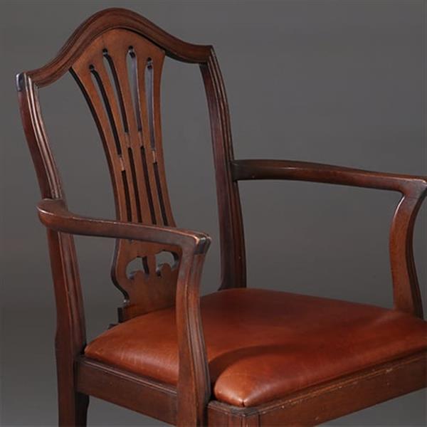Grote foto stel van 2 armstoelen bureaustoelen met bruin leer ca 1900 georgianstijl no.941835 antiek en kunst stoelen en banken