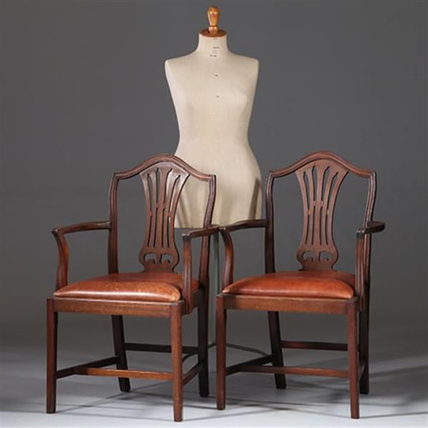 Grote foto stel van 2 armstoelen bureaustoelen met bruin leer ca 1900 georgianstijl no.941835 antiek en kunst stoelen en banken