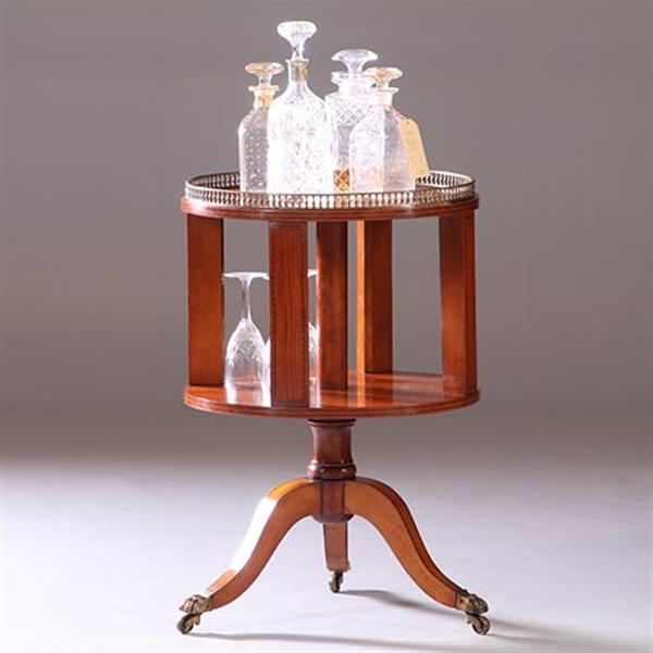 Grote foto ronde mahonie boekenmolen wijntafel met bronzen reling ca 1915 ingelegde biezen no.950140 antiek en kunst stoelen en banken
