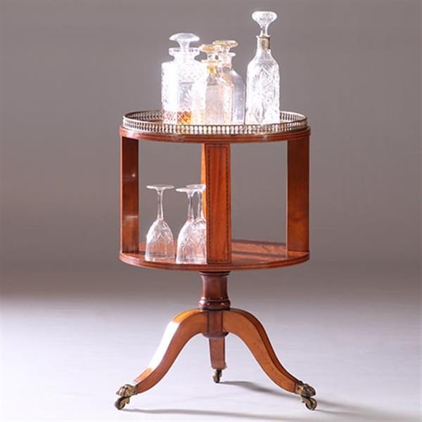 Grote foto ronde mahonie boekenmolen wijntafel met bronzen reling ca 1915 ingelegde biezen no.950140 antiek en kunst stoelen en banken