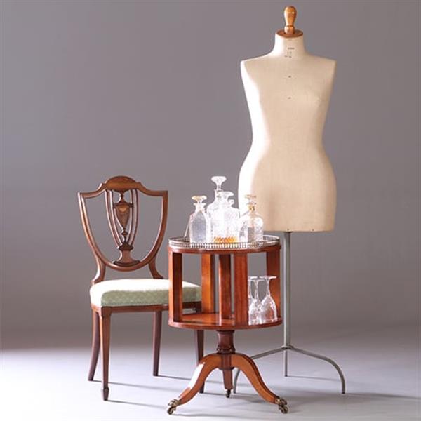 Grote foto ronde mahonie boekenmolen wijntafel met bronzen reling ca 1915 ingelegde biezen no.950140 antiek en kunst stoelen en banken